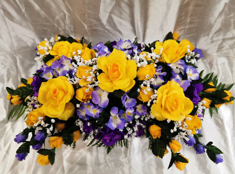Yellow and Purple Roses Cemetery Saddle